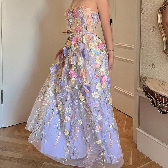 Dresses & Skirts - Mauve Purple Elegant Women's Embroidered Tulle Waist Cinching Sleeveless Dress